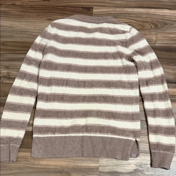 Barefoot Dreams CozyChic Lite Taupe Striped L/S Pullover Sweater Women’s XS - Picture 7 of 8